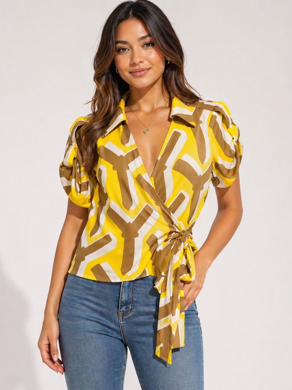 Diane Von Furstenberg 100% Silk Jilda Wrap Top Mod Retro Minimalist Size 10